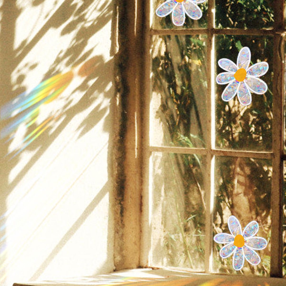 3pcs Flowers Suncatchers Stickers for Glass Window Stickers Shiny Rainbow view 3