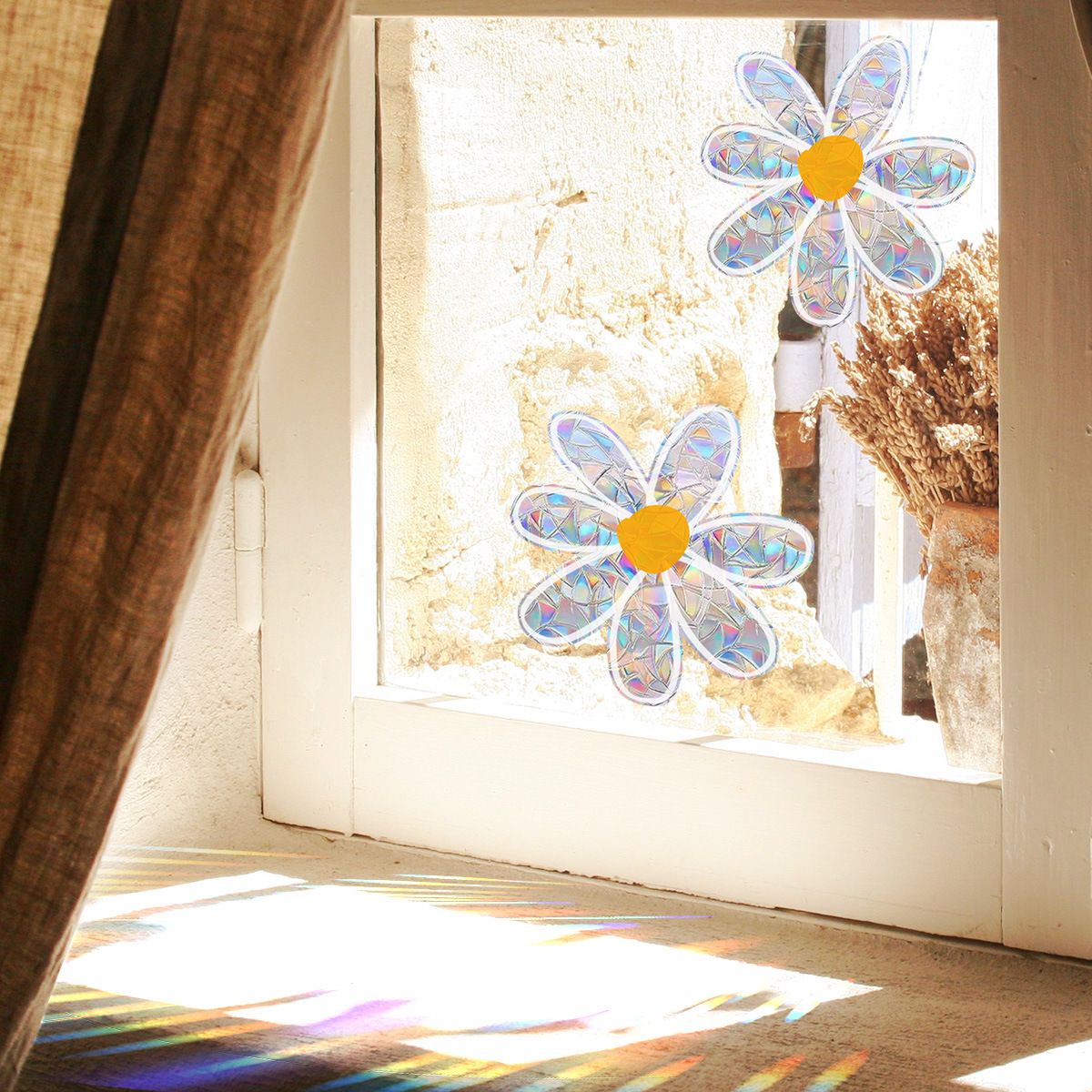 3pcs Flowers Suncatchers Stickers for Glass Window Stickers Shiny Rainbow view 4
