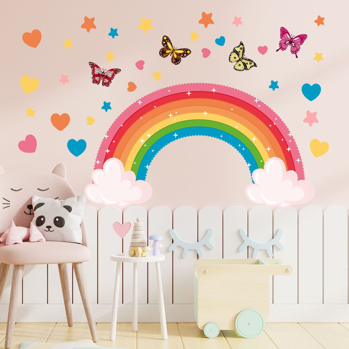 Rainbow Wall Sticker Colorful Butterfly Rabbit Elephant Animal Rainbow Cloud view 3