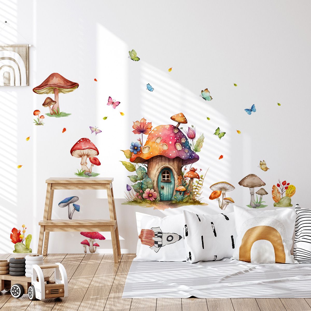 Fairytale Butterfly Mushroom Wall Stickers Girls Bedroom Living Room Kitchen