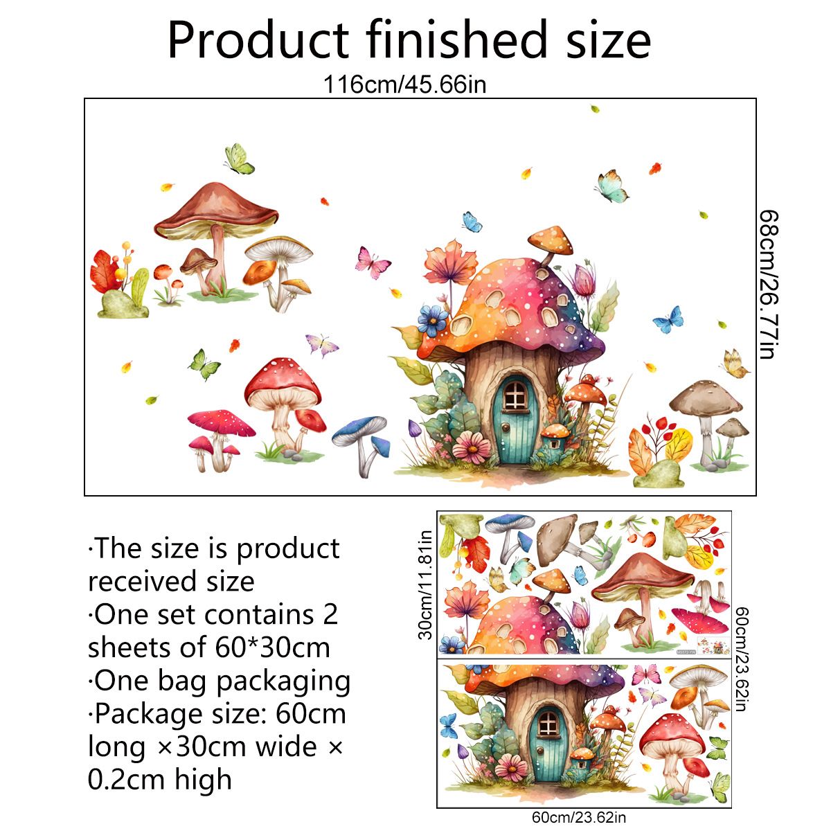Fairytale Butterfly Mushroom Wall Stickers Girls Bedroom Living Room Kitchen view 2