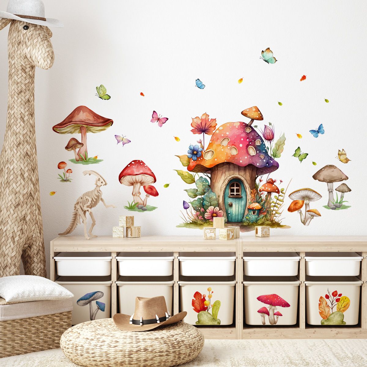 Fairytale Butterfly Mushroom Wall Stickers Girls Bedroom Living Room Kitchen view 3