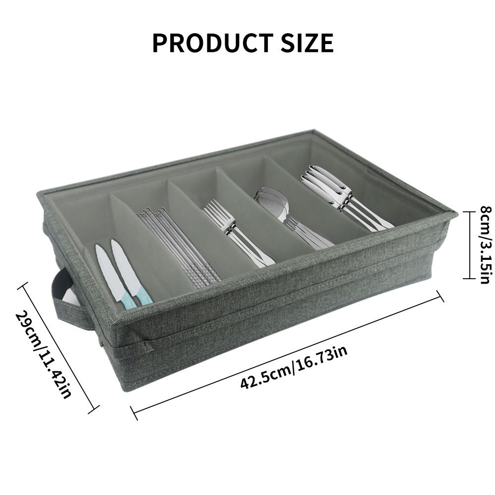 Flatware Storage Case Adjustable Compartments - Tableware Utensil Chest with view 3