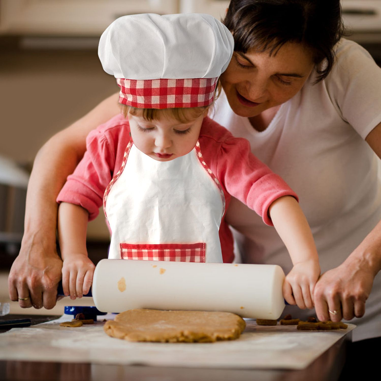 Children's Cooking Apron 1 Set Kids Cooking Apron Red Cotton Boy Toddler Tool view 2