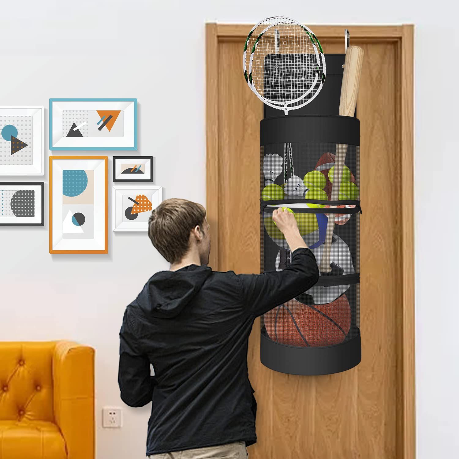 Hanging Organizer, Over The Door Hanging Sports Equipment and Ball Storage view 2