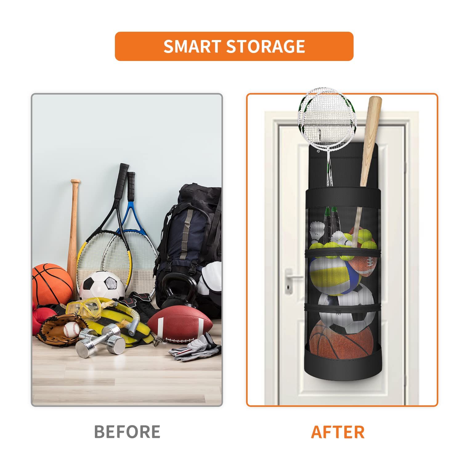 Hanging Organizer, Over The Door Hanging Sports Equipment and Ball Storage view 3