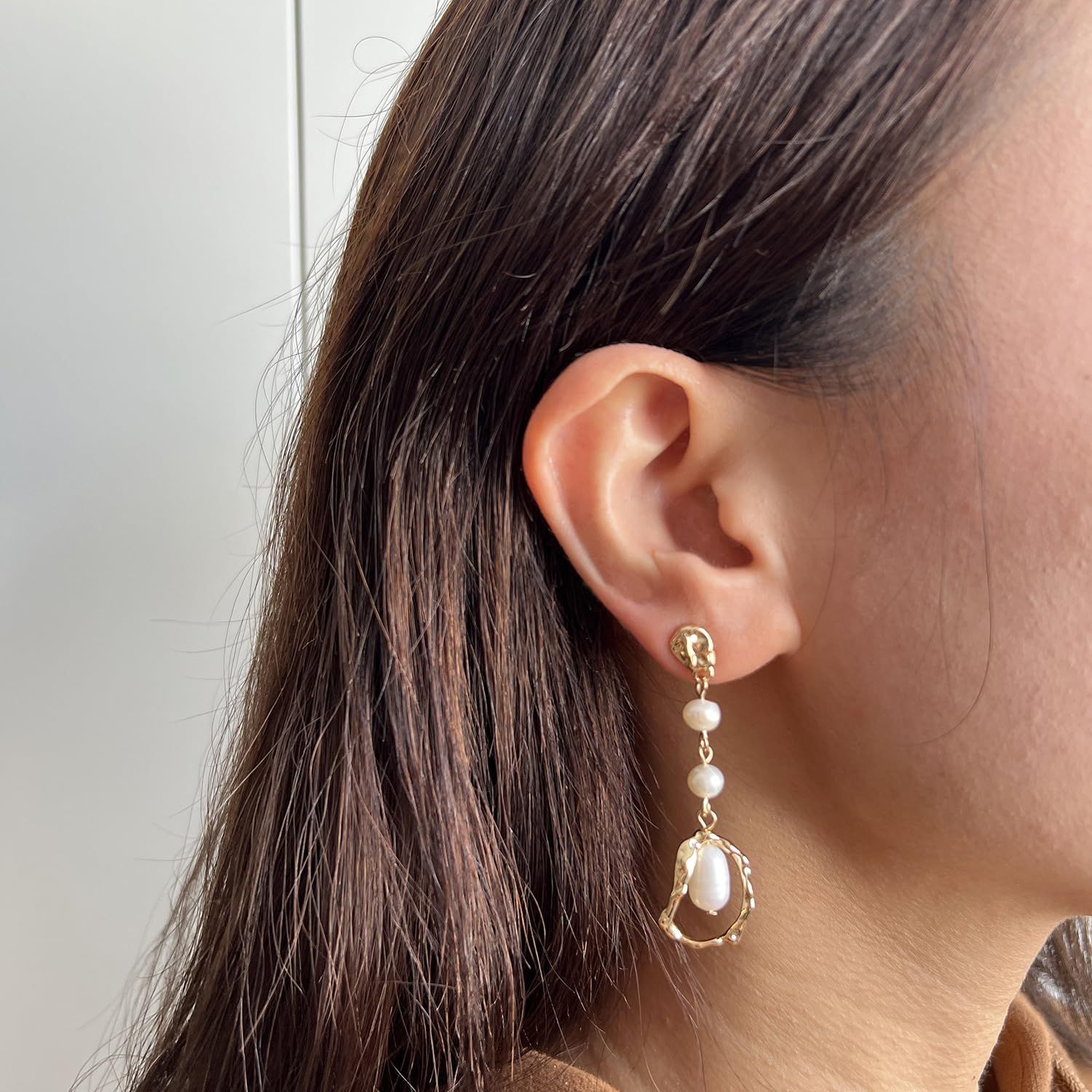 Plated Pearl Dangle Earrings Pearl Dangle Drop Earrings Pearl Jewelry for view 4