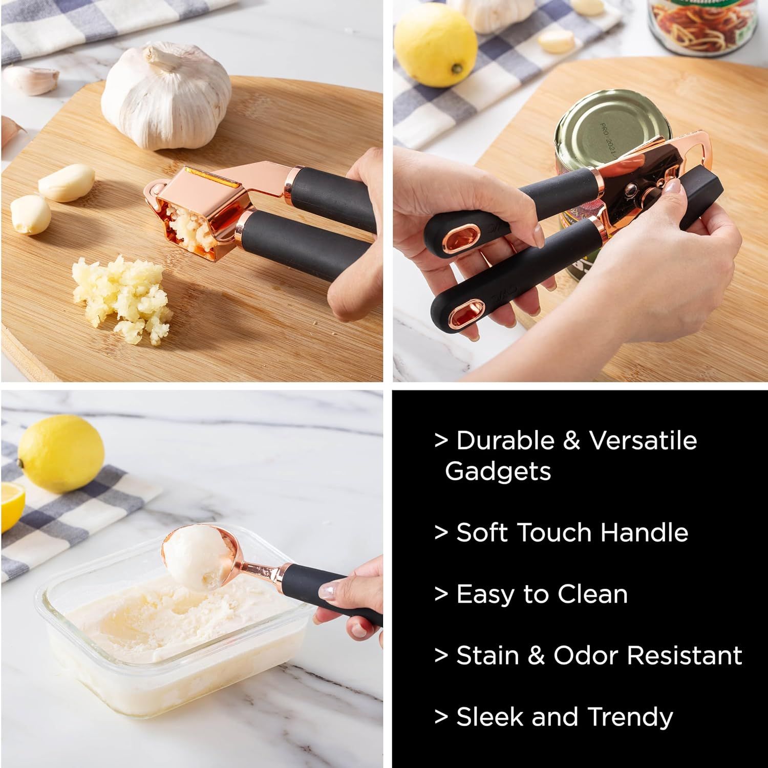 With 7 Pc Kitchen Gadget Set Copper Coated Stainless Steel Utensils with Soft view 4