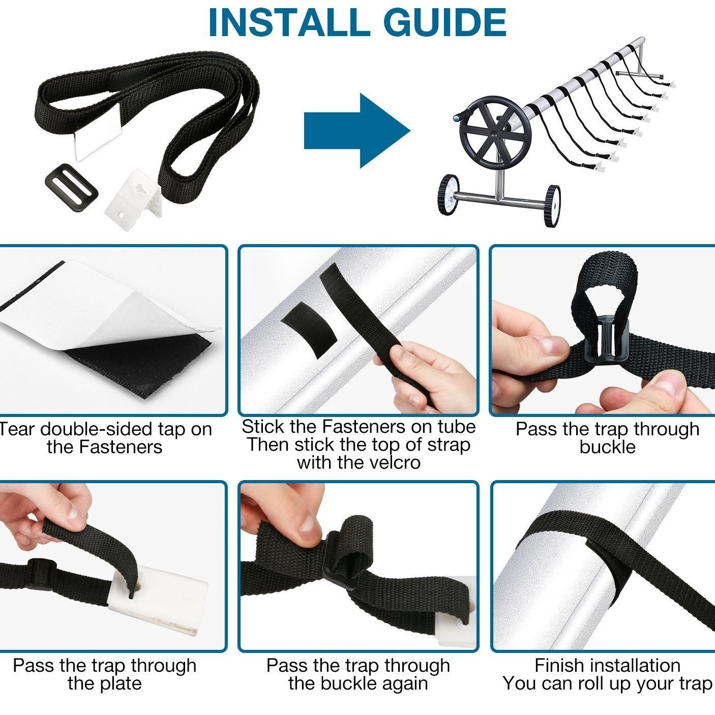 Solar Pool Cover Reel Straps Set - Easy Assembly and Strong Fastening Sunshade view 2