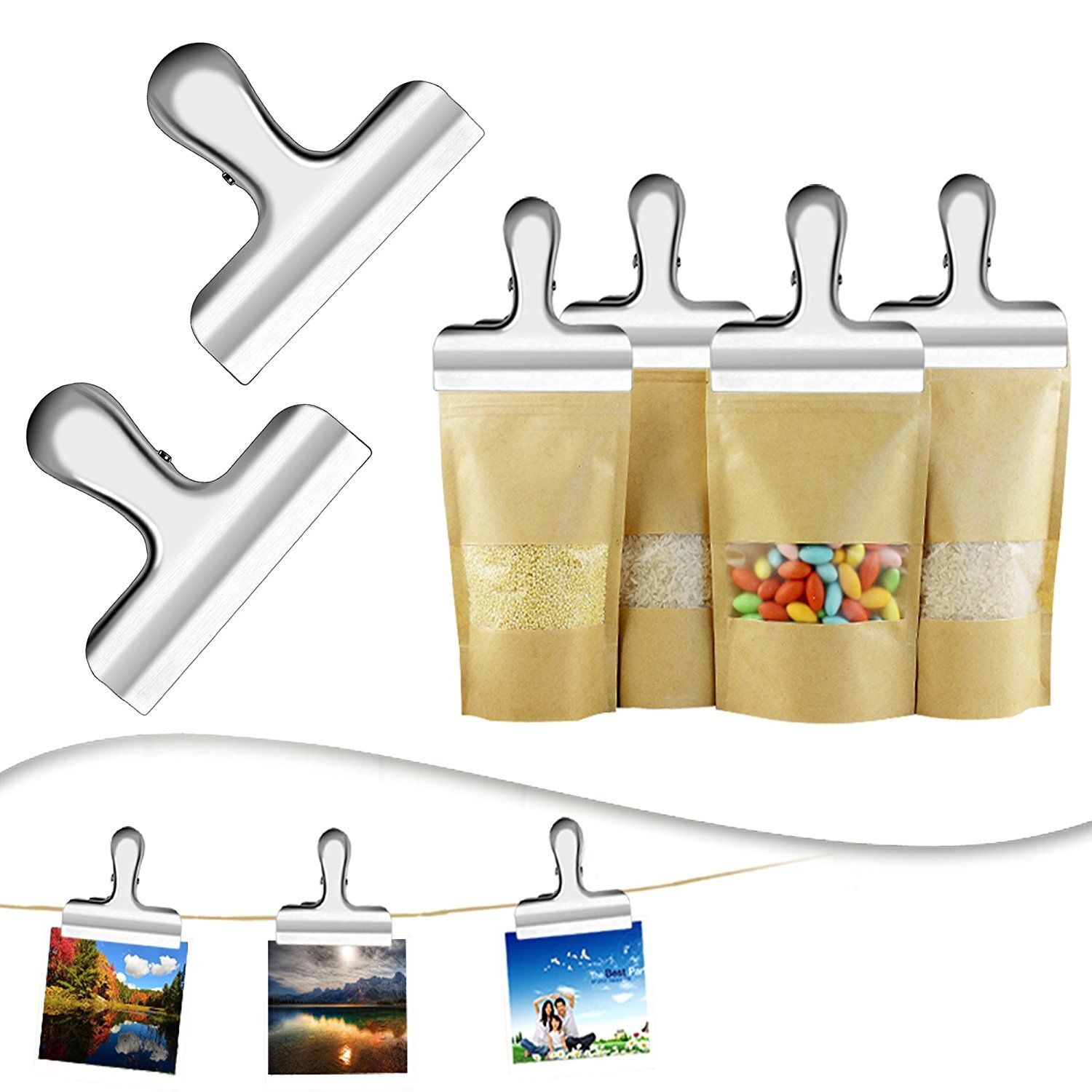 10PCS Wide Metal Chip Clips 3 Inch view 2