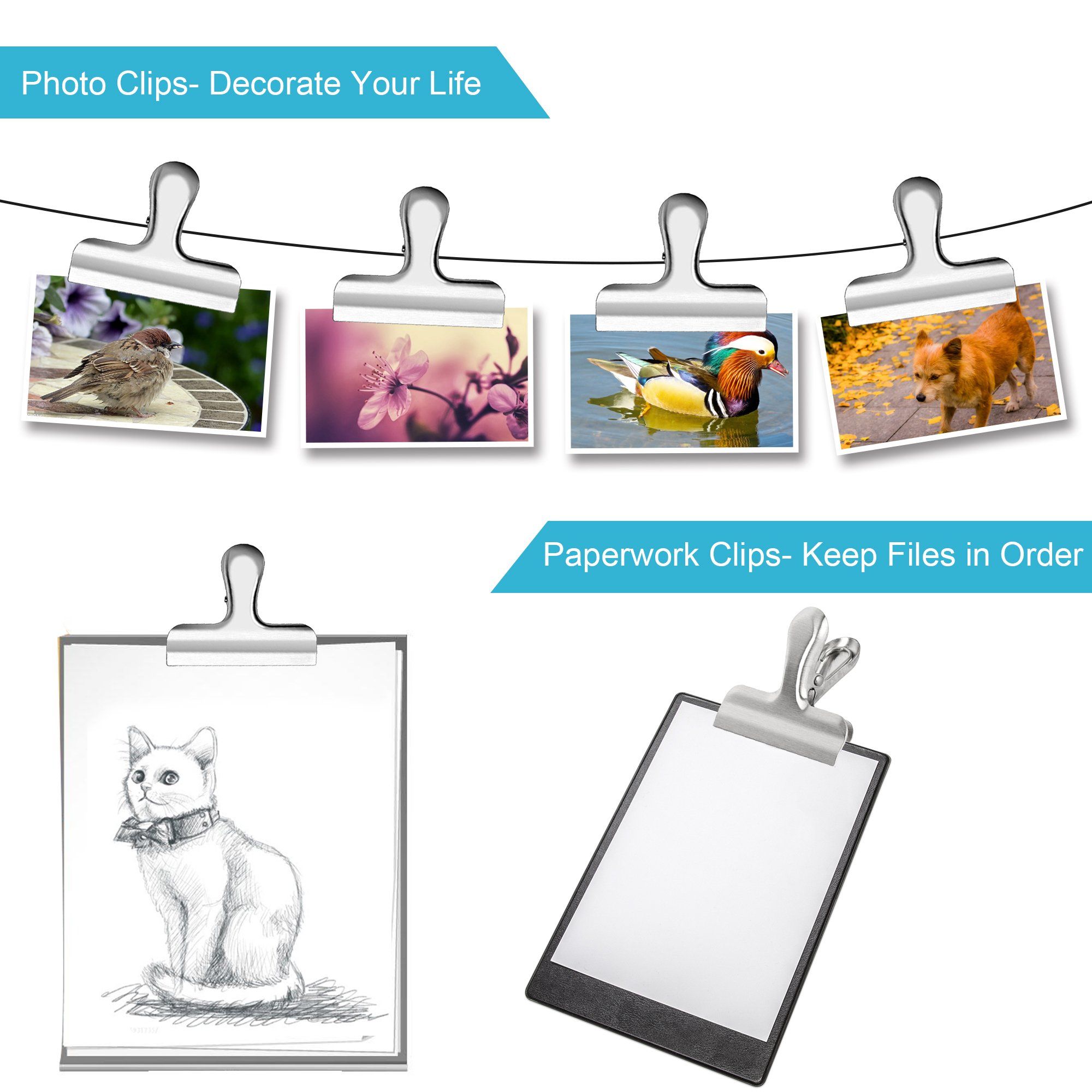 10PCS Wide Metal Chip Clips 3 Inch view 3