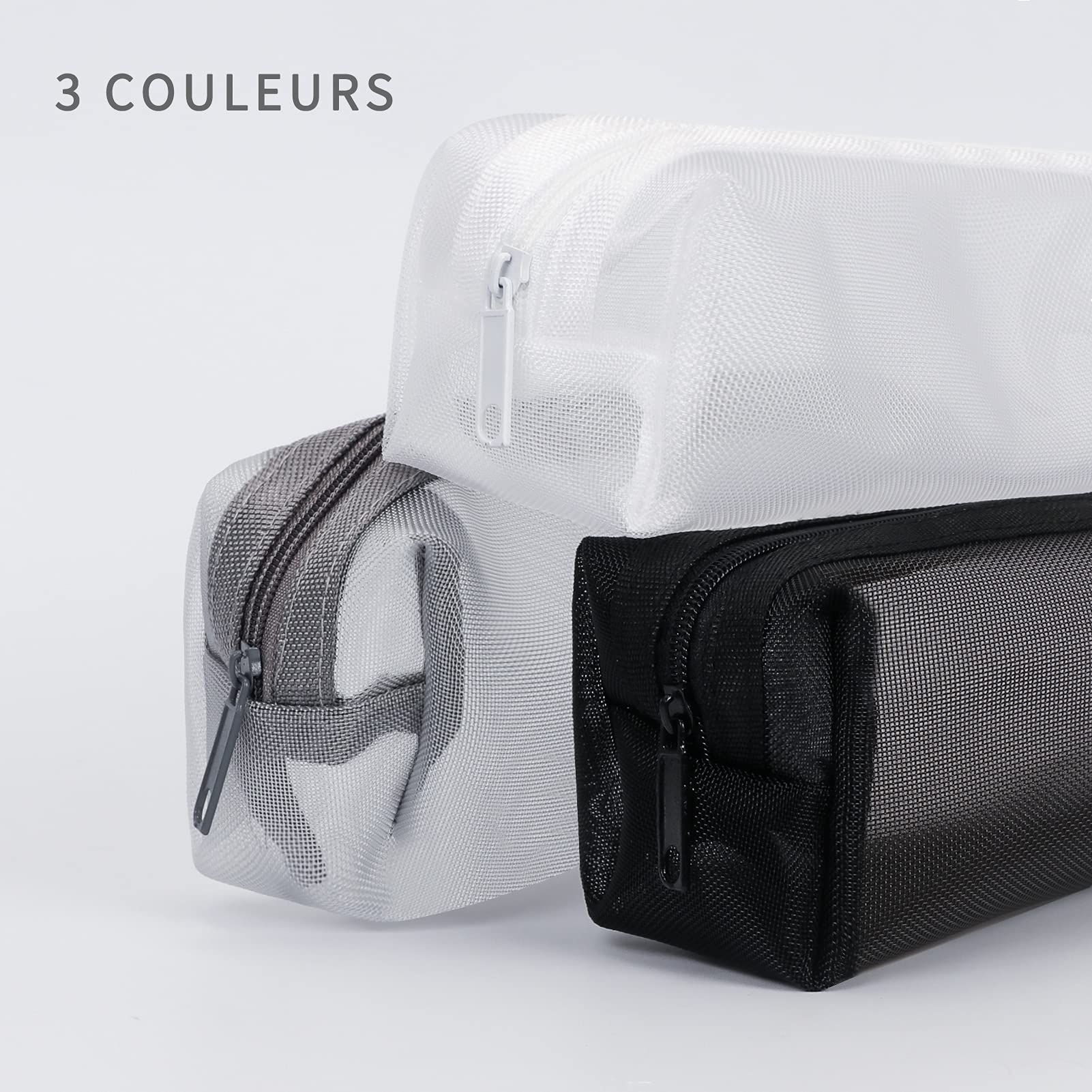 Mesh Pen Bag, 3 Pack Zipper Mesh Pouch, Multifunctional Clear Pencil Case view 3