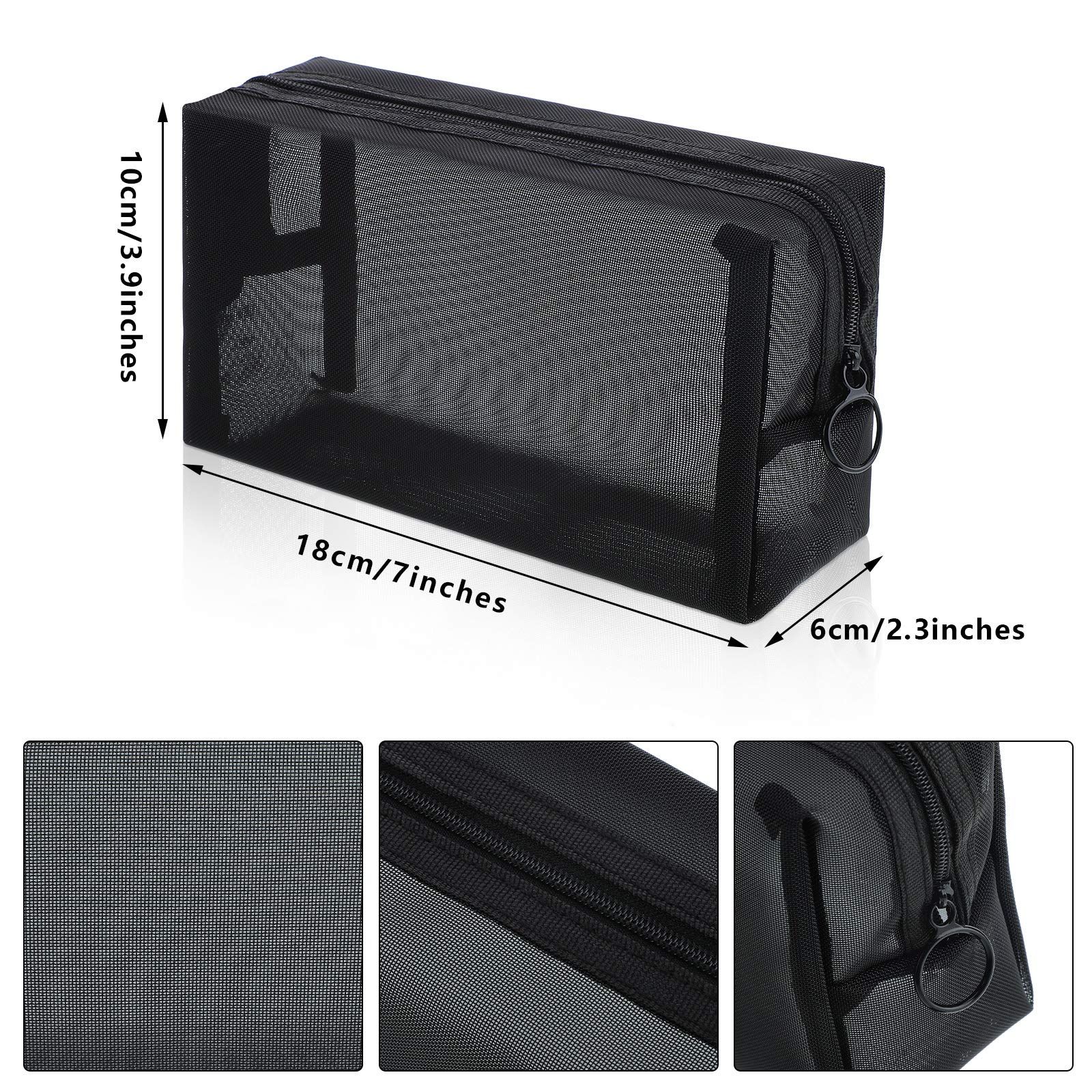 5 Pieces Mesh Makeup Bag Portable Toiletry Bag Travel Mesh Cosmetic Bag Black