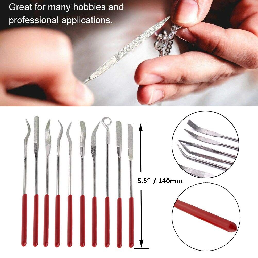10 Pcs Assorted Mini Diamond File Set Flat Needle Square Round Shape Files for view 3