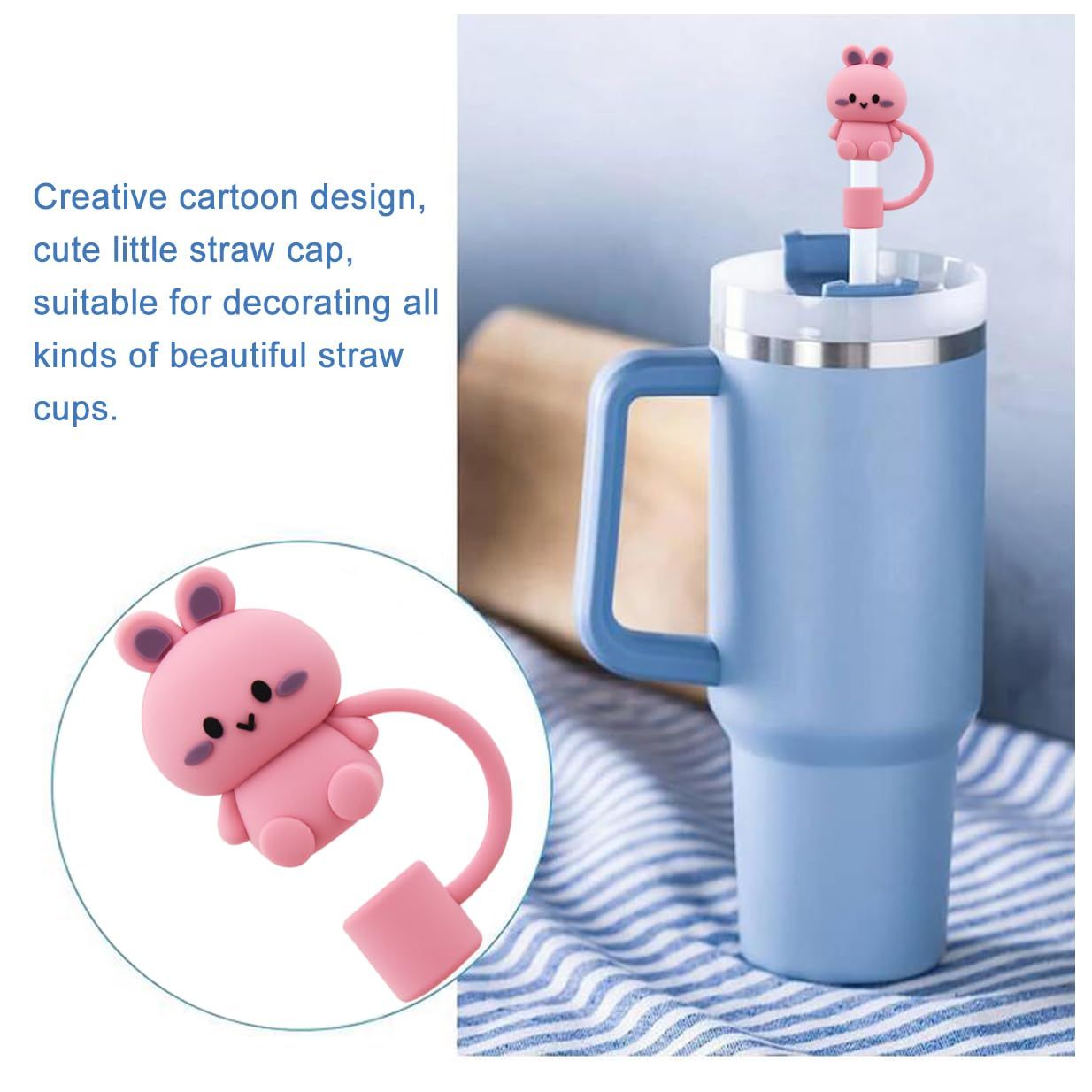 Straw Cover Cap,Silicone Straw Topper Compatible with Tumbler with Handle,10mm view 2