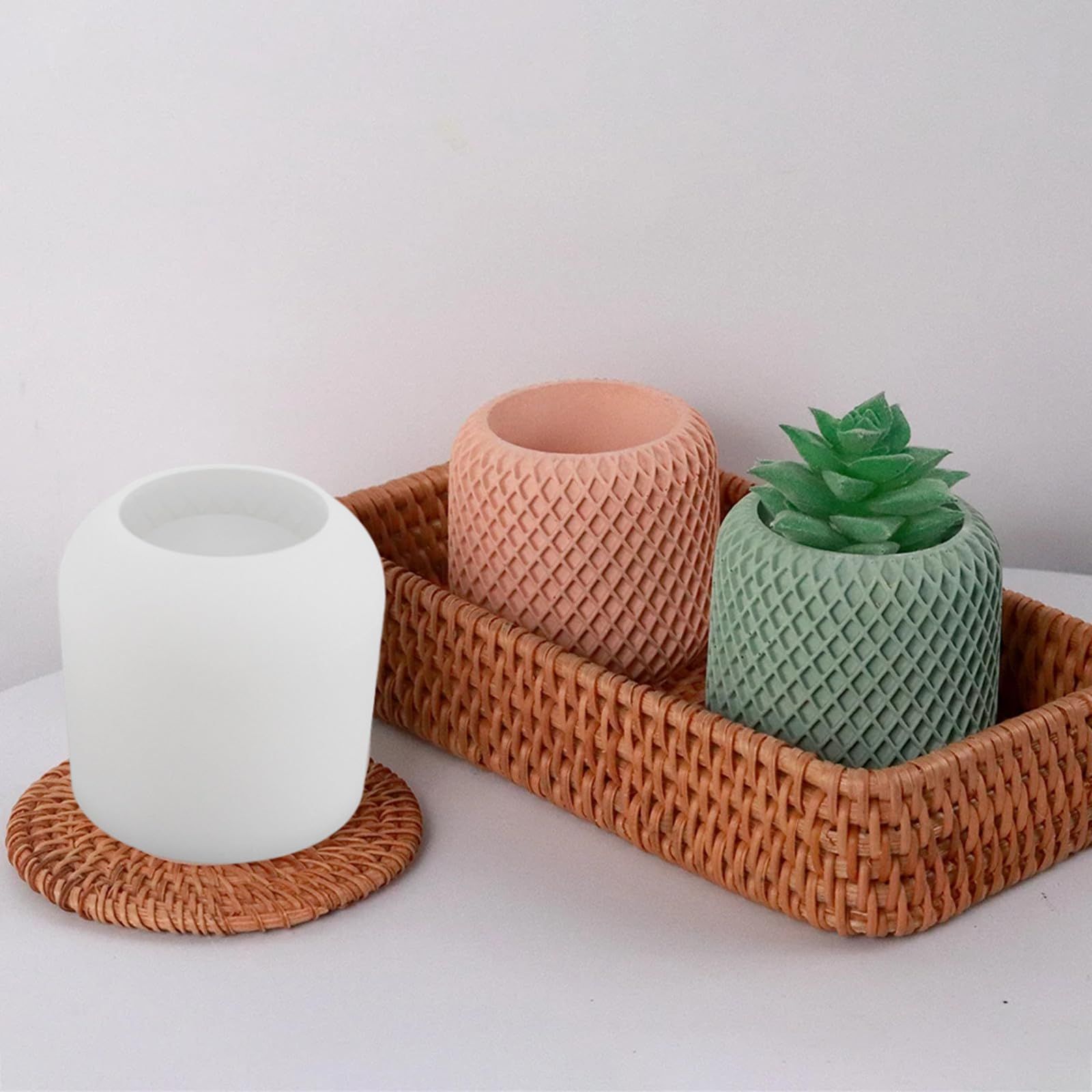 Mesh Round Plaster Flower Pot Candle Jar Silicone Mold Succulent Planter Vase