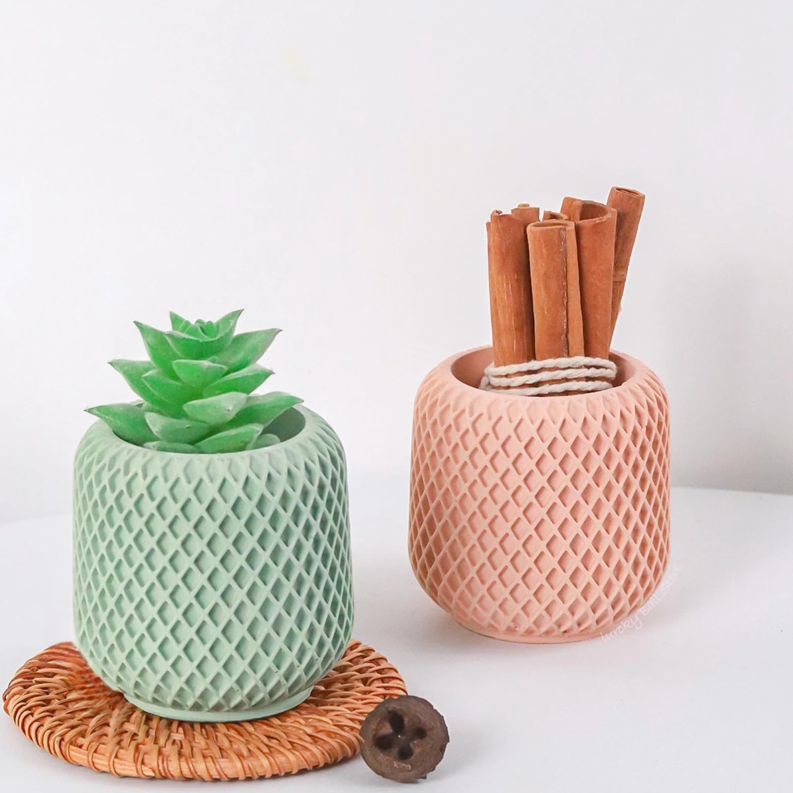 Mesh Round Plaster Flower Pot Candle Jar Silicone Mold Succulent Planter Vase view 4