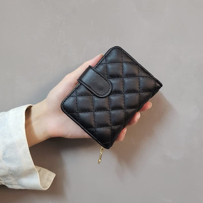 Small Slim Lattice Wallet Leather RFID Blocking Coin Purse with Zipper Credit view 3