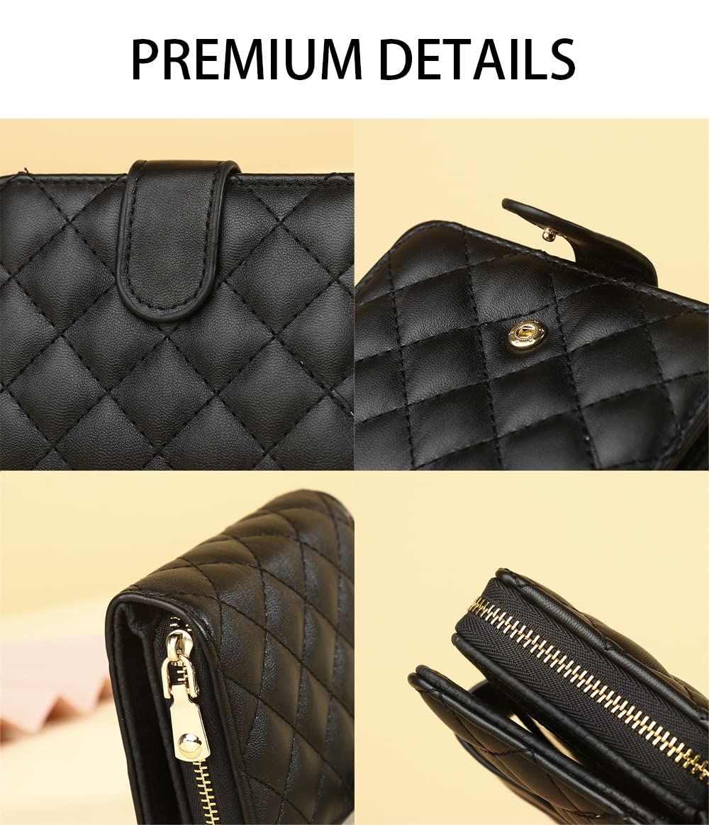 Small Slim Lattice Wallet Leather RFID Blocking Coin Purse with Zipper Credit view 4