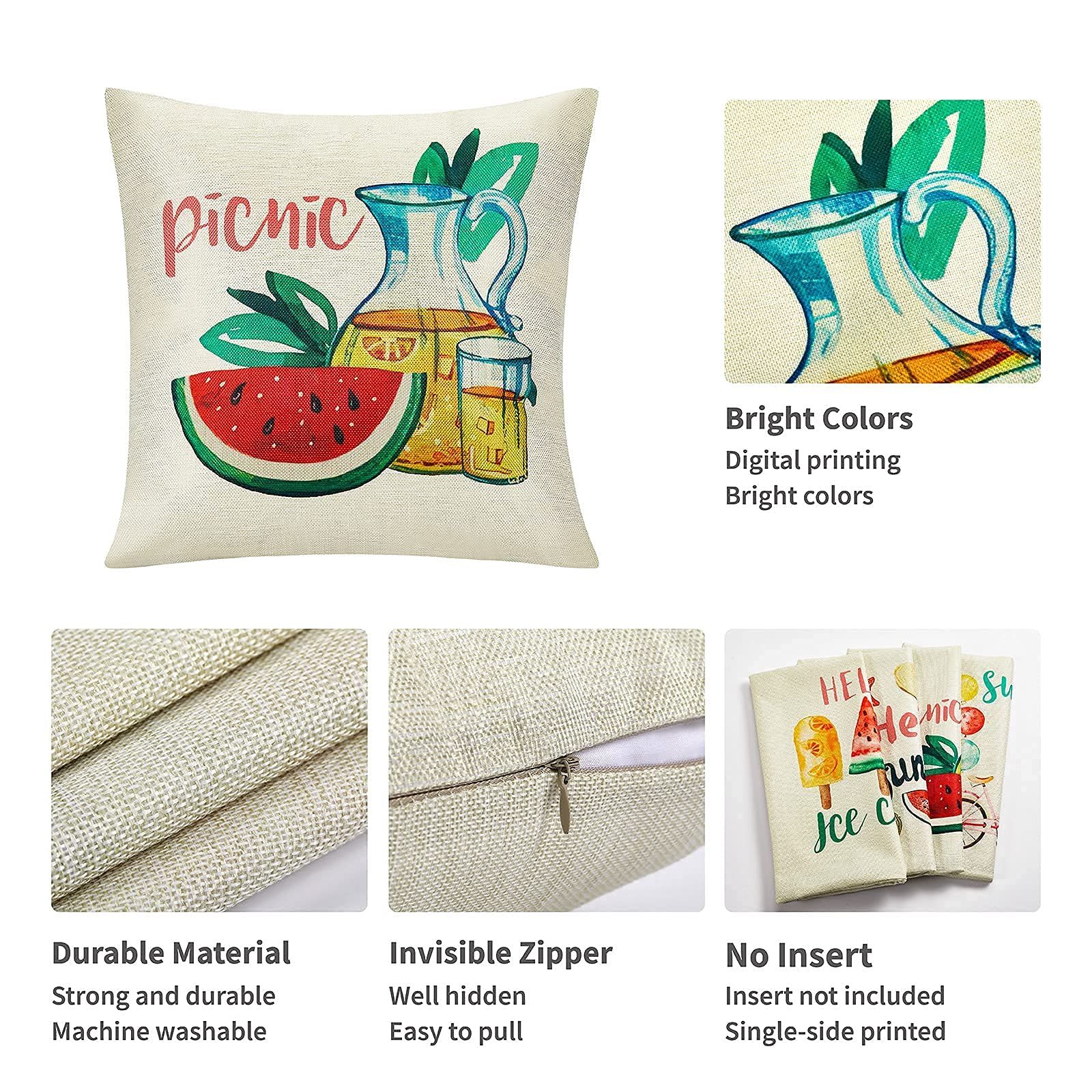 Summer Pillow Covers 18x18: Watermelon Decorative Pillow Covers Farmhouse view 2