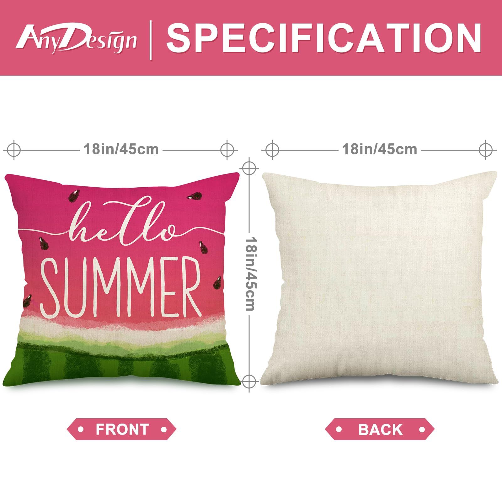 Summer Throw Pillow Covers Watercolor Watermelon Pillow Case 18 x 18 Inch view 3