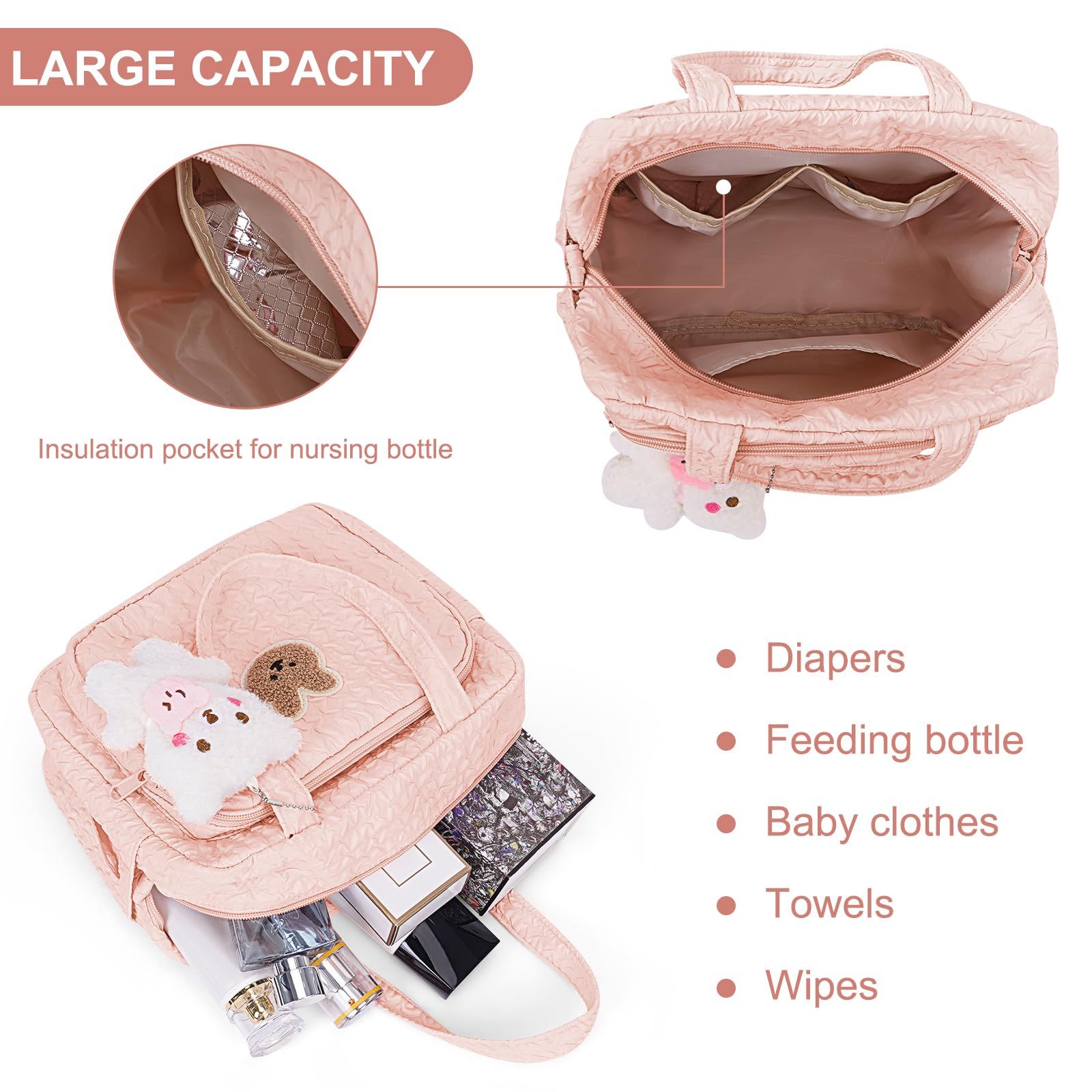 Baby Diaper Bag Tote, Mommy Bag Cute Baby Nappy Bag Crossbody Travel Diaper view 2