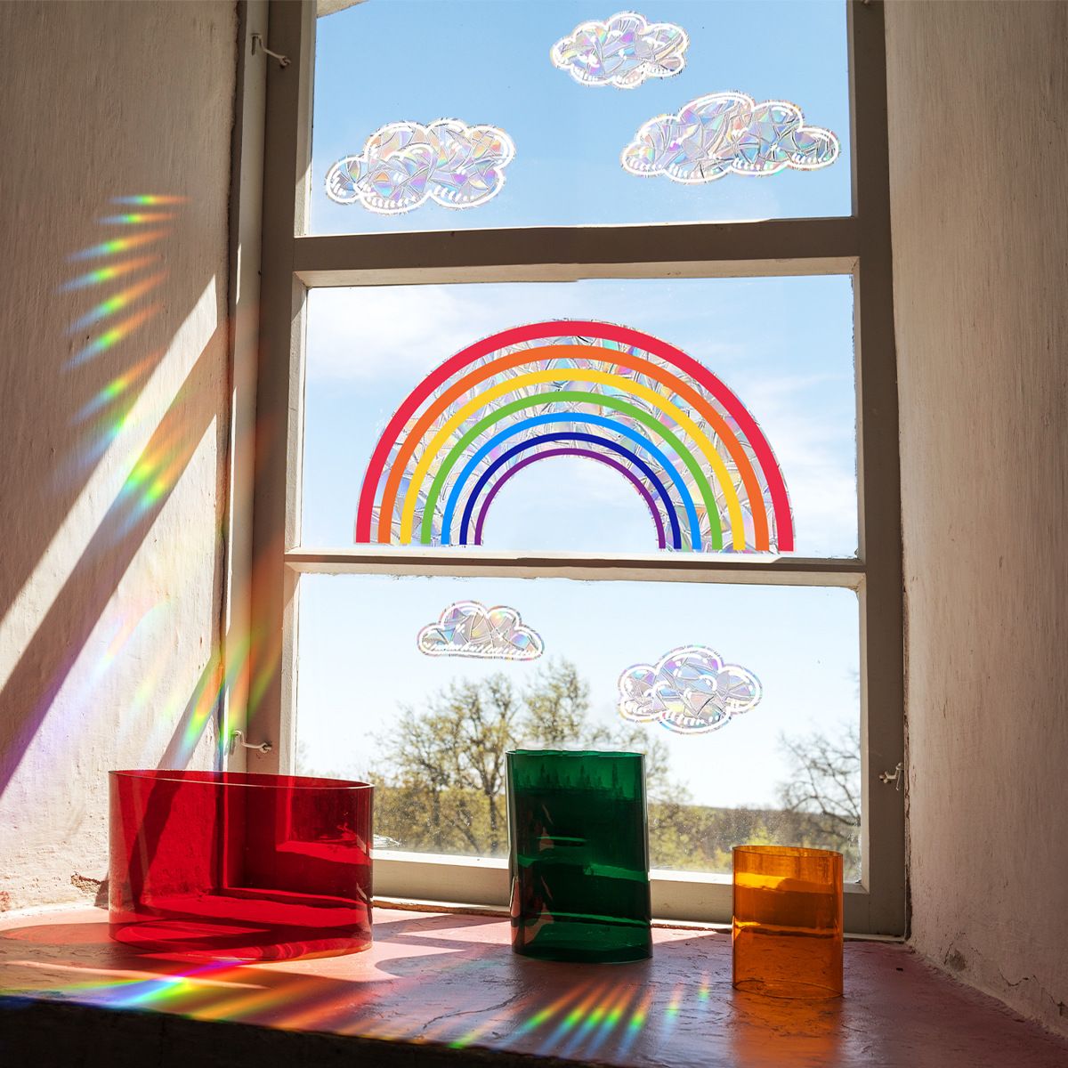 1Pcs Colorful Rainbow Clouds Window Stickers Rainbow Window Clings Clouds — image 1