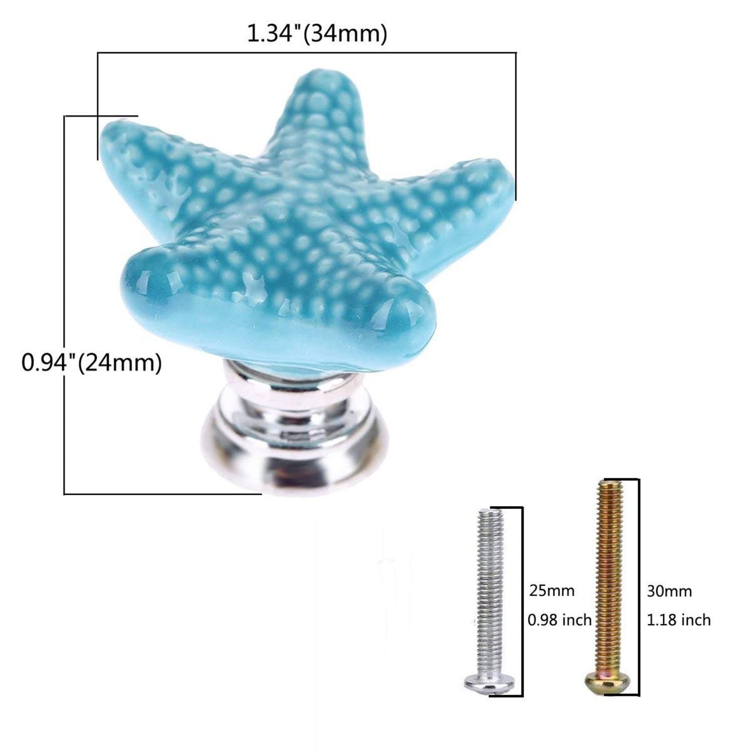 Ceramic Starfish Drawer Pulls Handles for Nursery Dresser Cupboard Wardrobe view 4