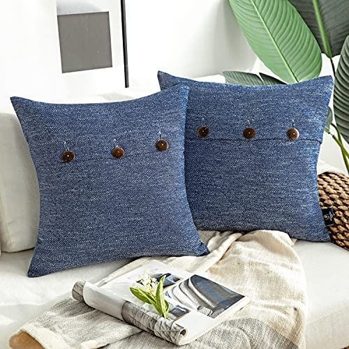 Farmhouse Geometric-Pattern Triple Button Vintage Linen Decorative Pillow view 2