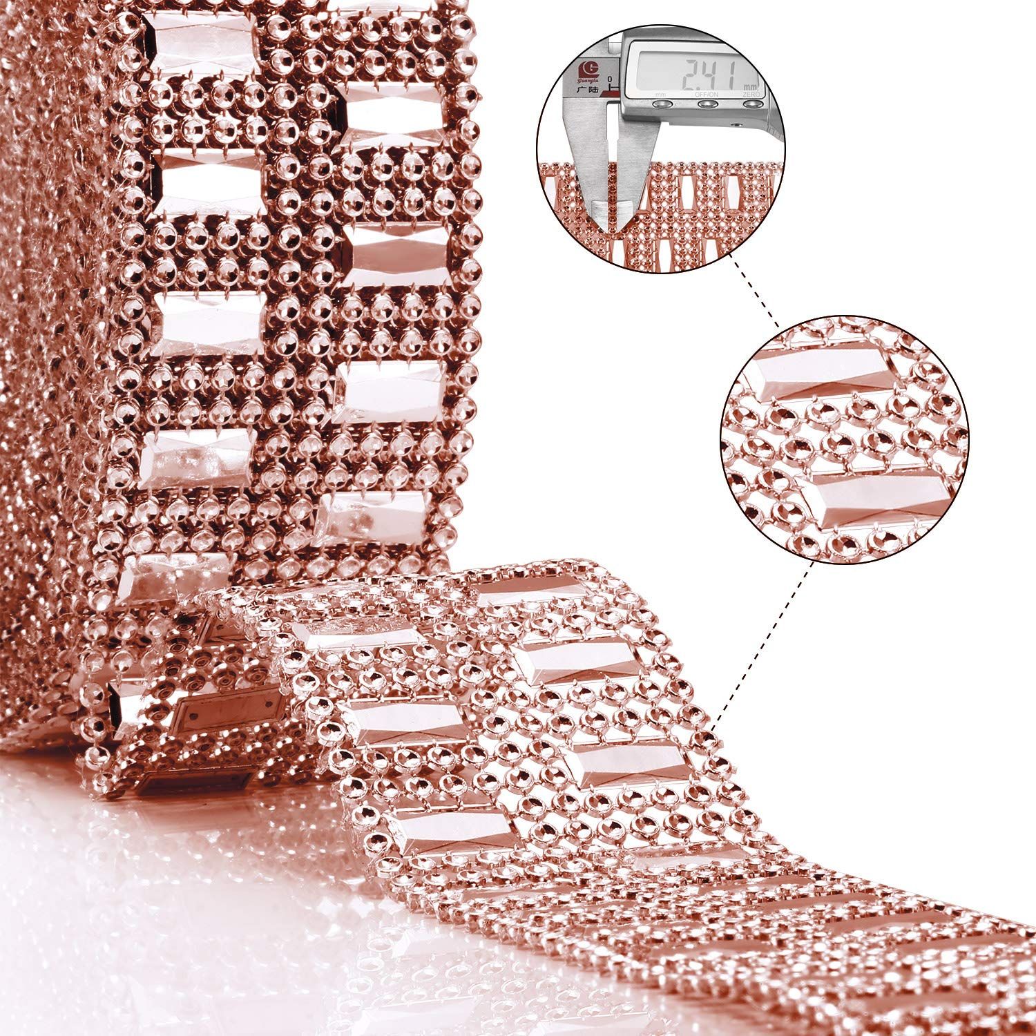 10 Yards Bling Wrap Ribbon Rhinestone Diamond Ribbon Rose Gold Bling Wrap view 3