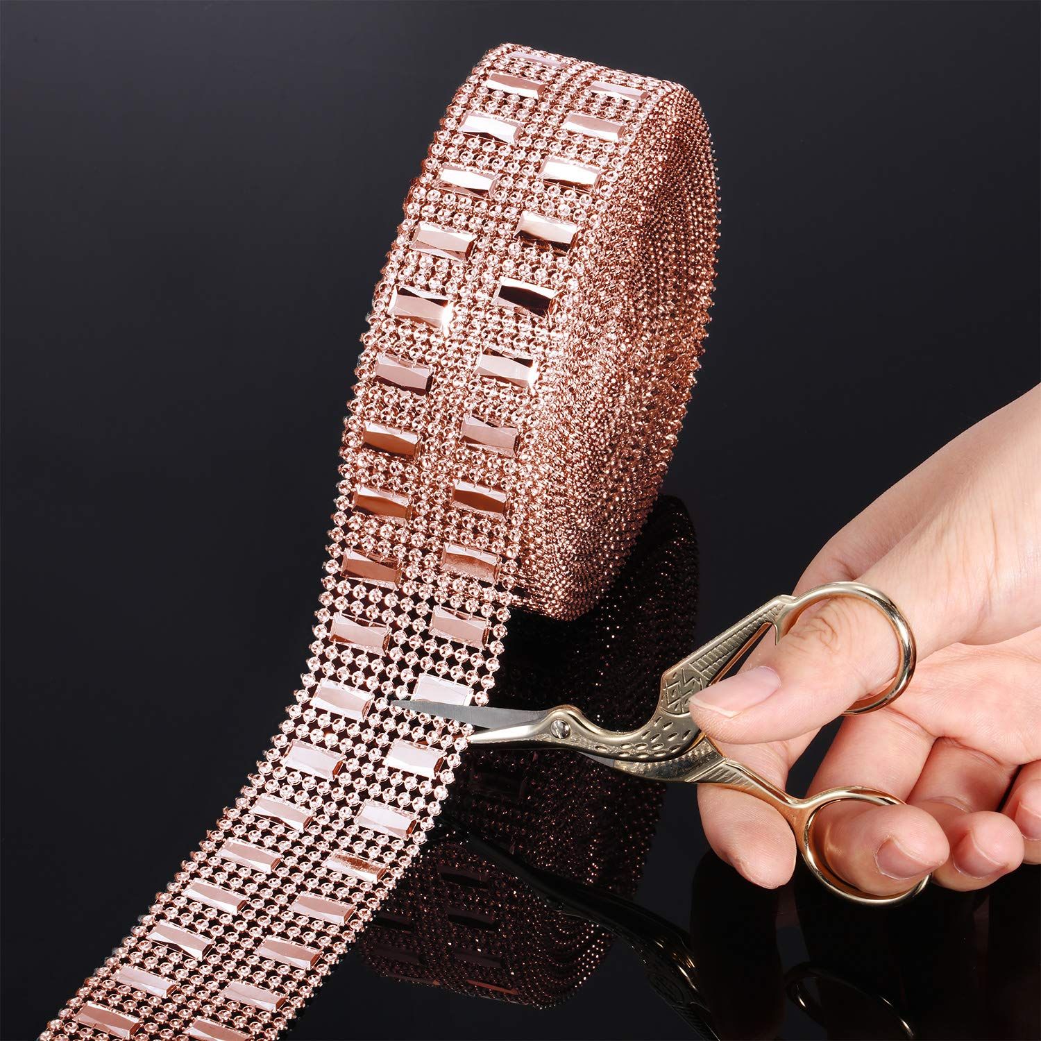 10 Yards Bling Wrap Ribbon Rhinestone Diamond Ribbon Rose Gold Bling Wrap view 4
