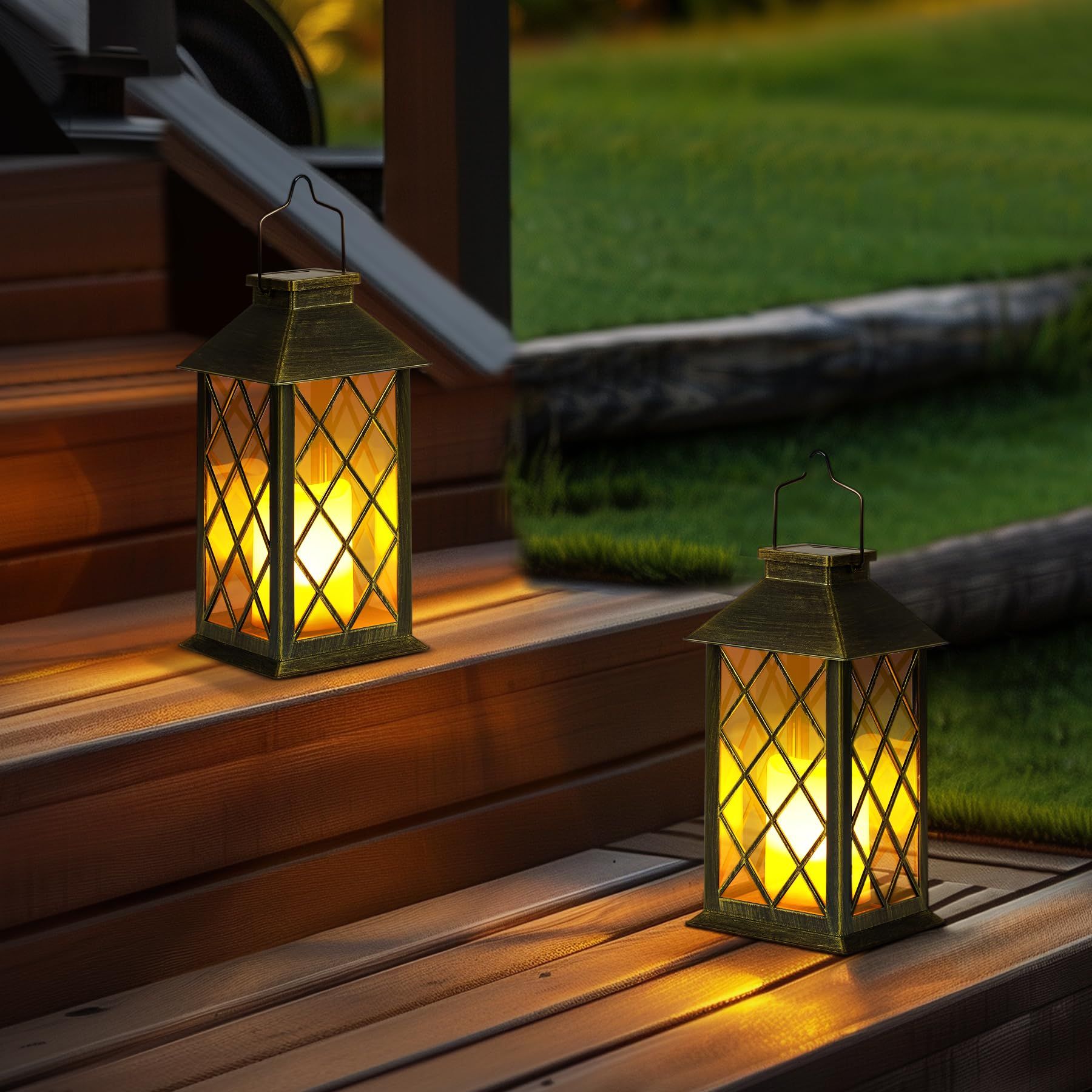 2Pack Solar Lantern , Outdoor Garden Hanging Lanterns, 3X Longer Waterproof view 3