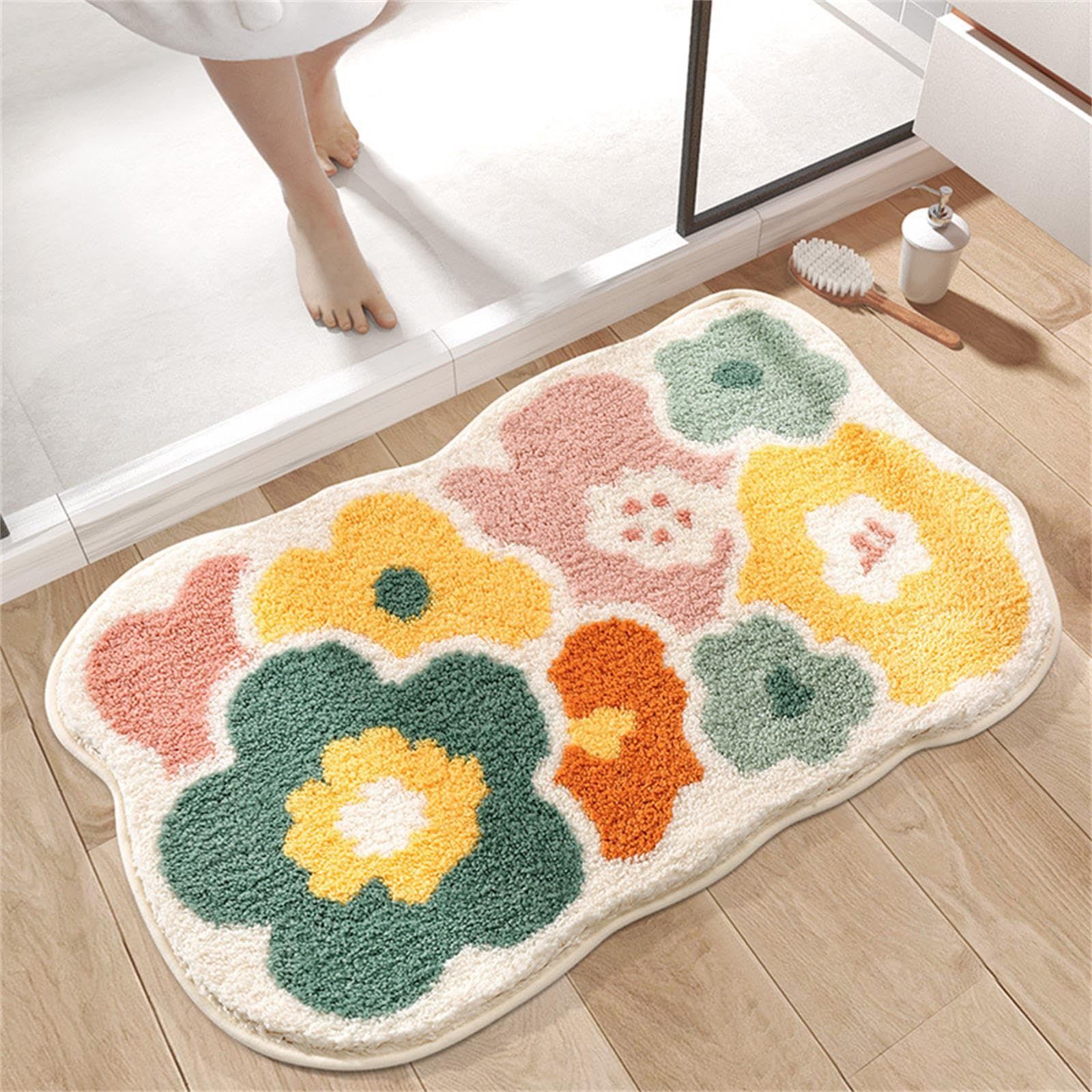 24" x 16"- Cute Bath Mat Floral Bathroom Rugs Fluffy Bath Rug Water Aabsorbent view 2
