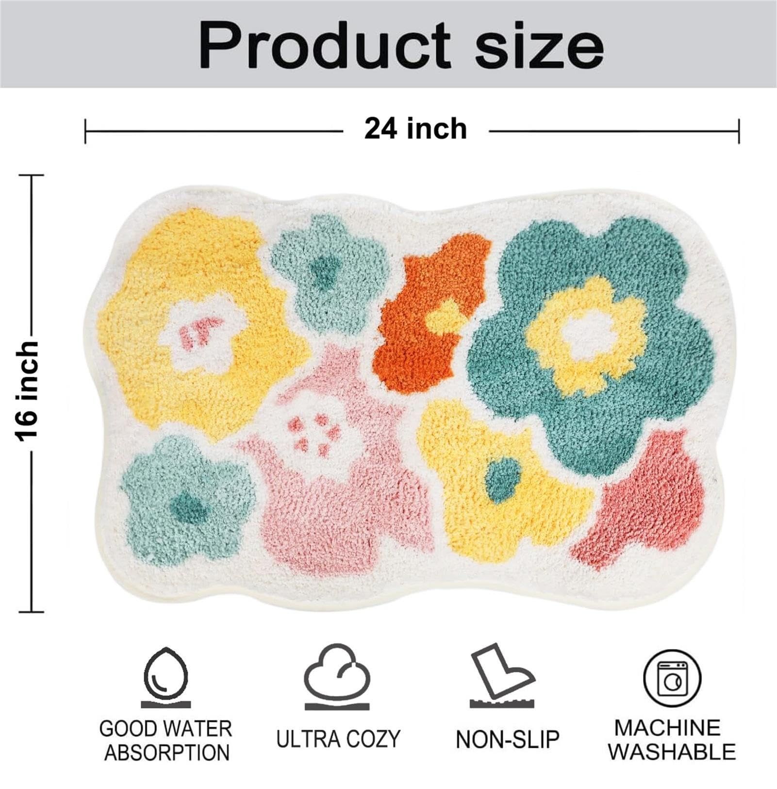 24" x 16"- Cute Bath Mat Floral Bathroom Rugs Fluffy Bath Rug Water Aabsorbent view 3