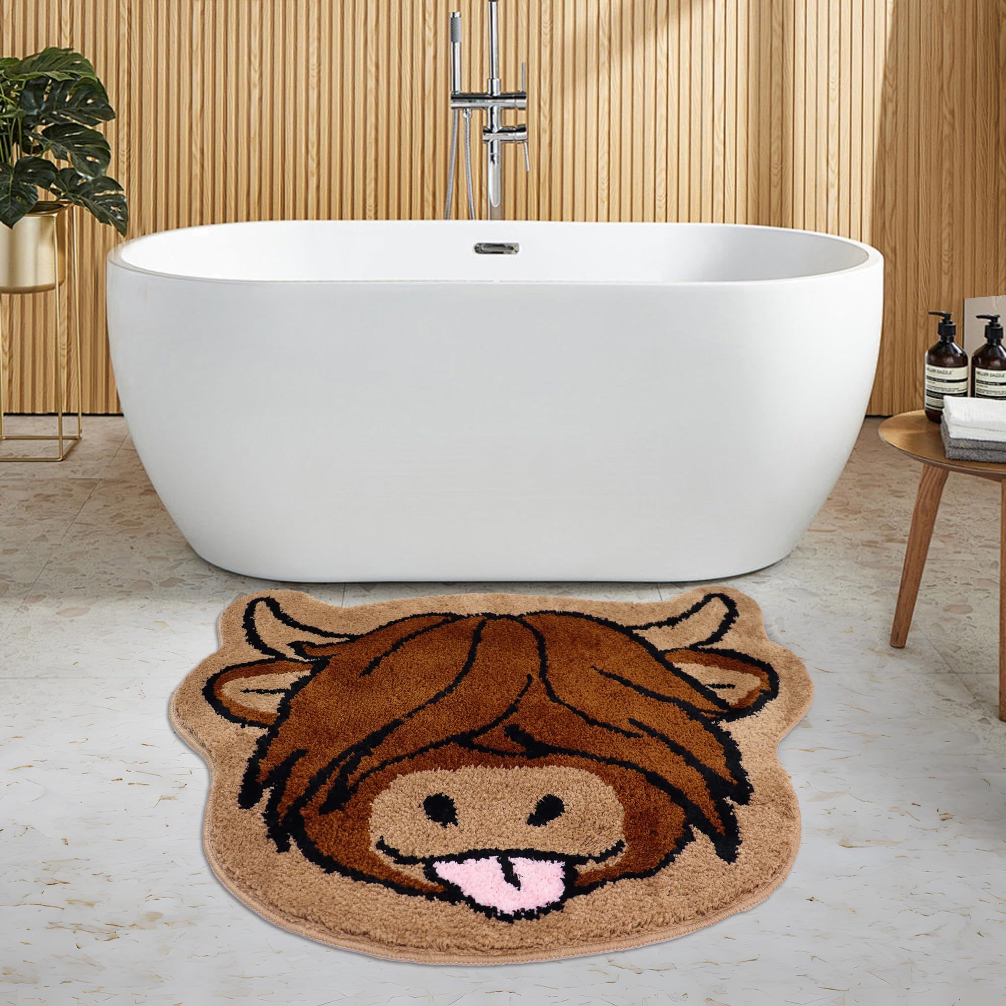 Highland Cow Bath Mat Cow Bathroom Rug Western Animal Shaped Rug Non Slip view 4