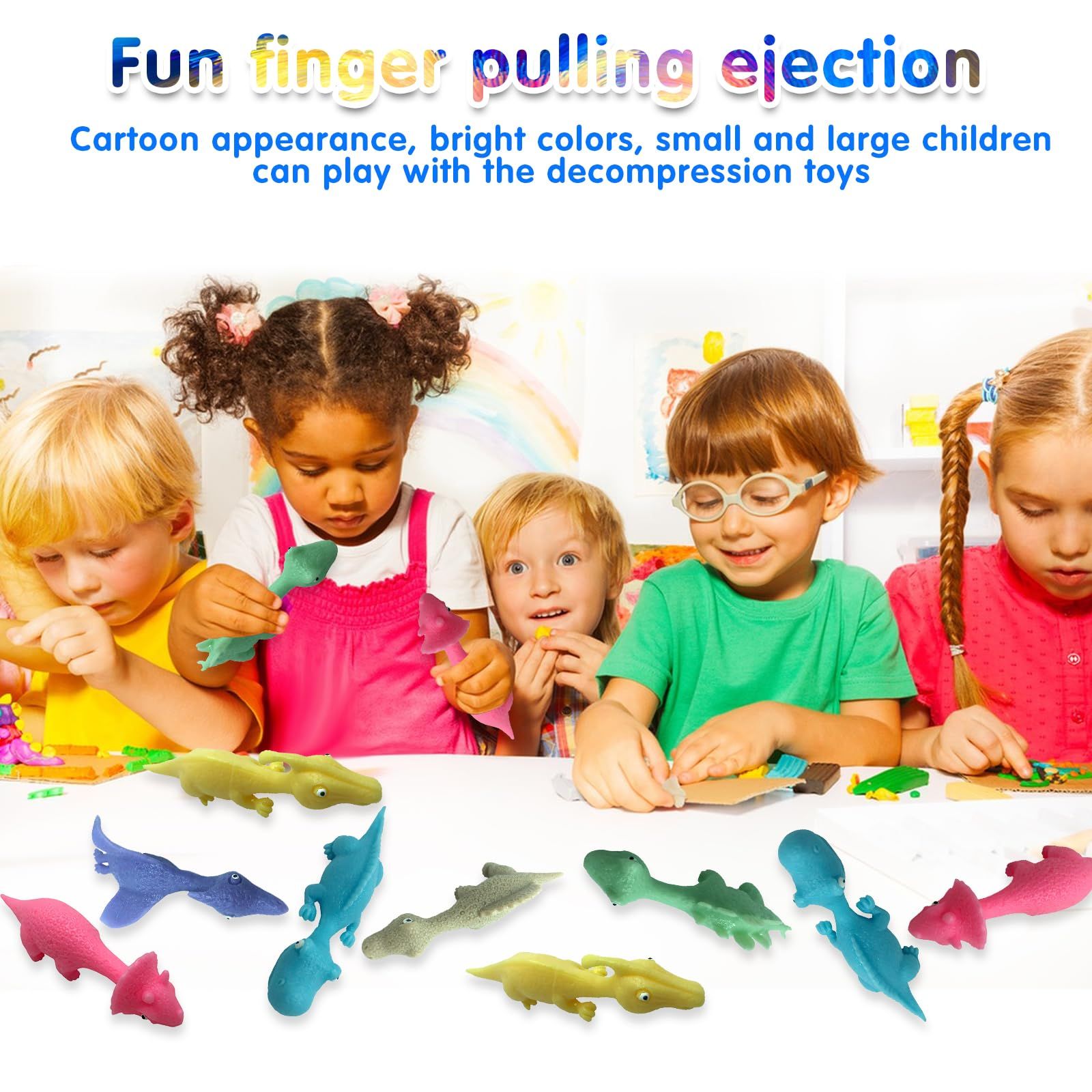 24PCS Rubber Flving Dinosaur Toys Finger Slingshot Animal Toys Animal view 5