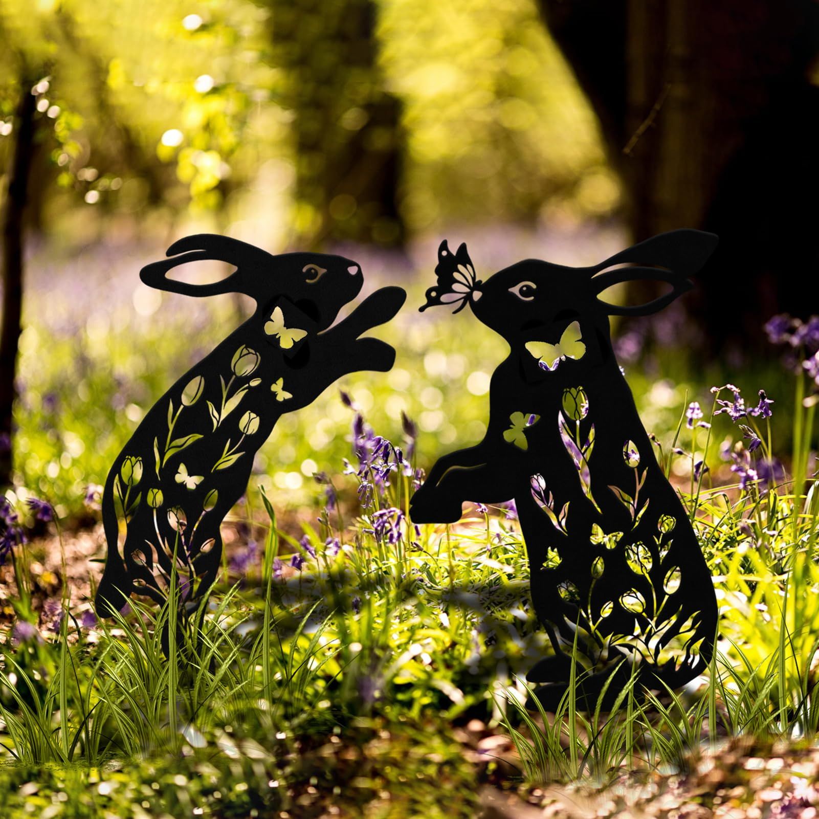 Metal Rabbit Spring Tulip Stakes Rabbit Decorative Garden Stakes view 2