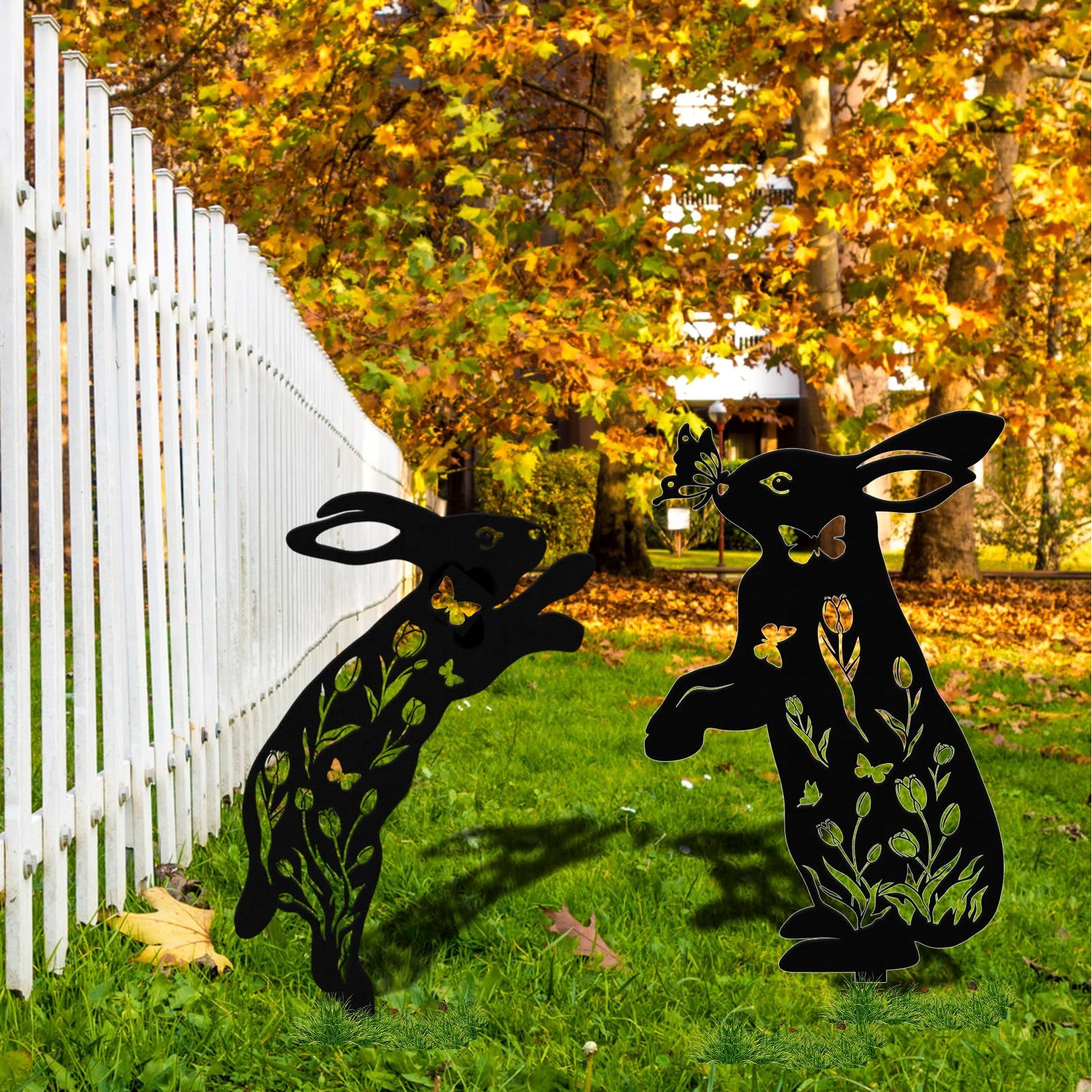 Metal Rabbit Spring Tulip Stakes Rabbit Decorative Garden Stakes view 3