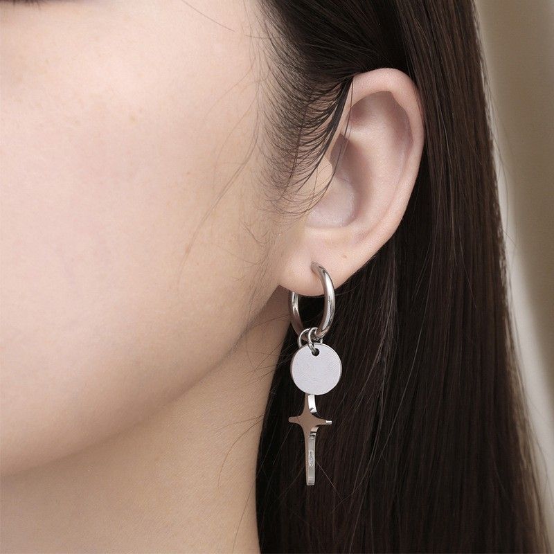 Silver Cross Earrings, Minimalist Cross Charm Dangle Drop Earrings Women Men view 2