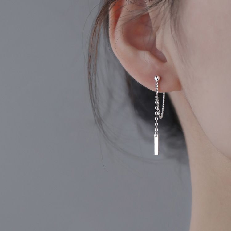 Silver Bar Dangle Earrings for Women Teen Girls Minimalist Dangle Earrings view 3