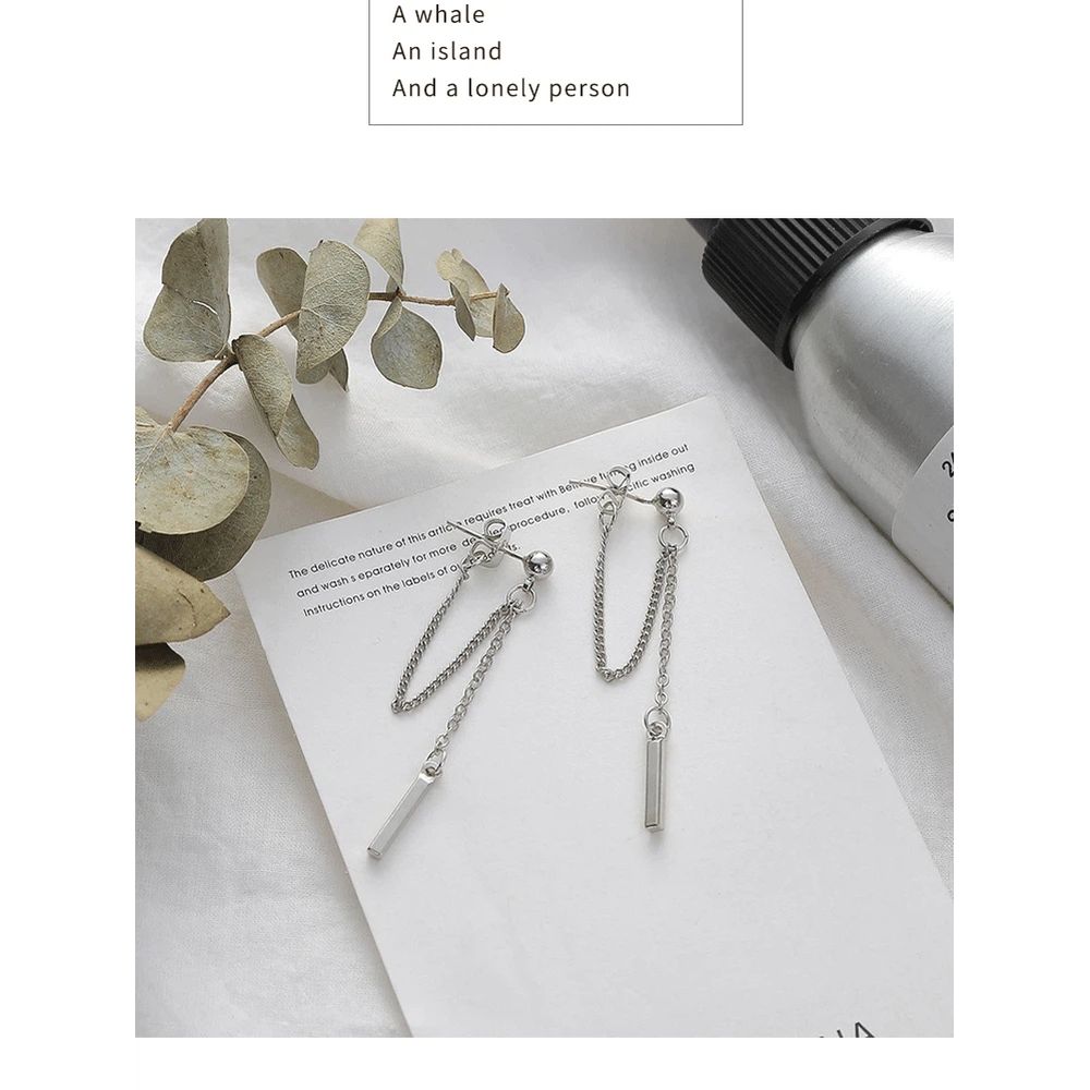Silver Bar Dangle Earrings for Women Teen Girls Minimalist Dangle Earrings view 5