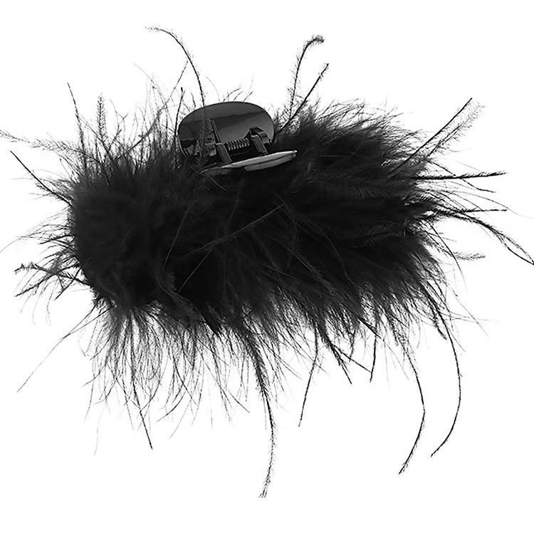 Black Feather Hair Clip Ostrich Fluffy Fur Hair Claw Ponytail Shark Clip for — image 1