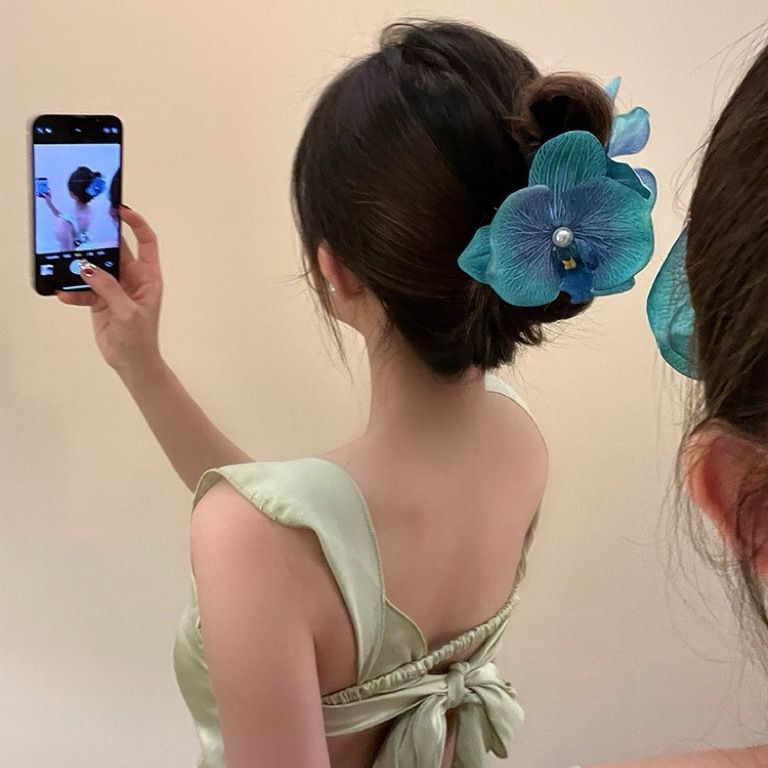 Large Flower Hair Clips 2Pcs Purple Orchid Hair Claw for Teens Women Hawaiian view 2