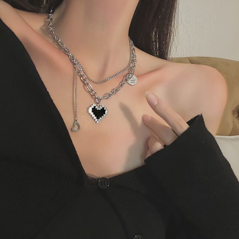 Chunky Heart Chain Necklace for Women - Fashion Statement Teen Girl Cool Punk view 2