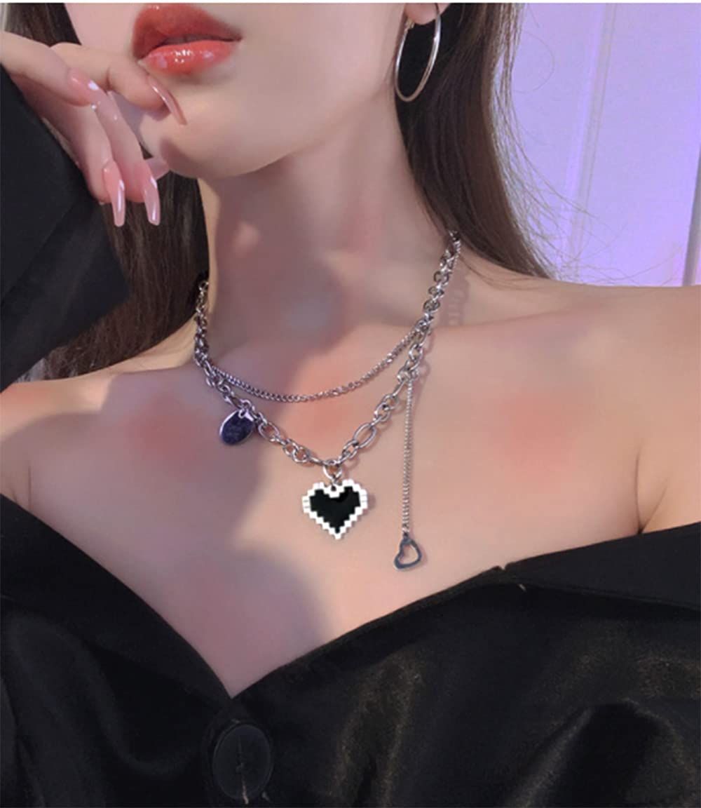 Chunky Heart Chain Necklace for Women - Fashion Statement Teen Girl Cool Punk view 4