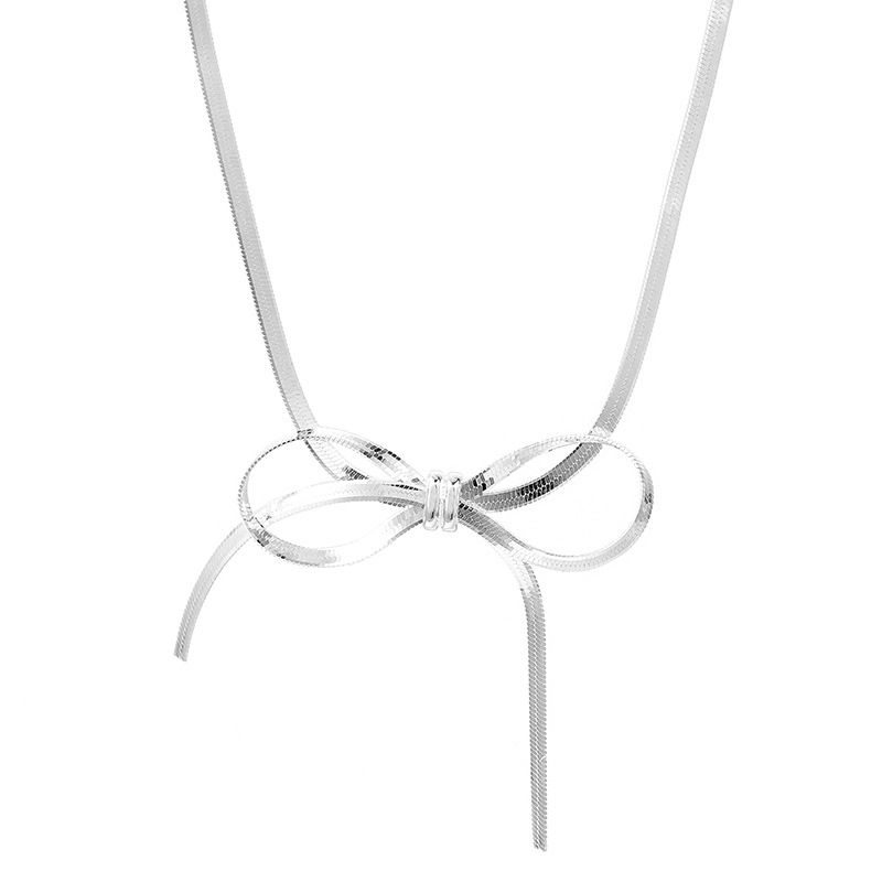 Simple Bow Pendant Necklaces for Women-Bow Necklace and Bracelet Jewelry Set view 2