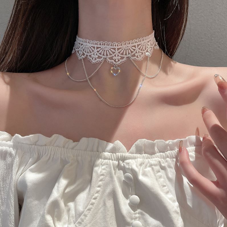 Lace Gothic Style Tassel Pendant Choker Lace Choker Necklace Gothic Jewelry view 5