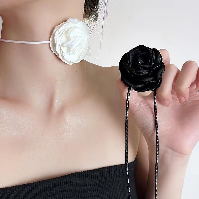 2PCS Flower Choker Necklace for Women Girls - Adjustable Lace-up Design view 2