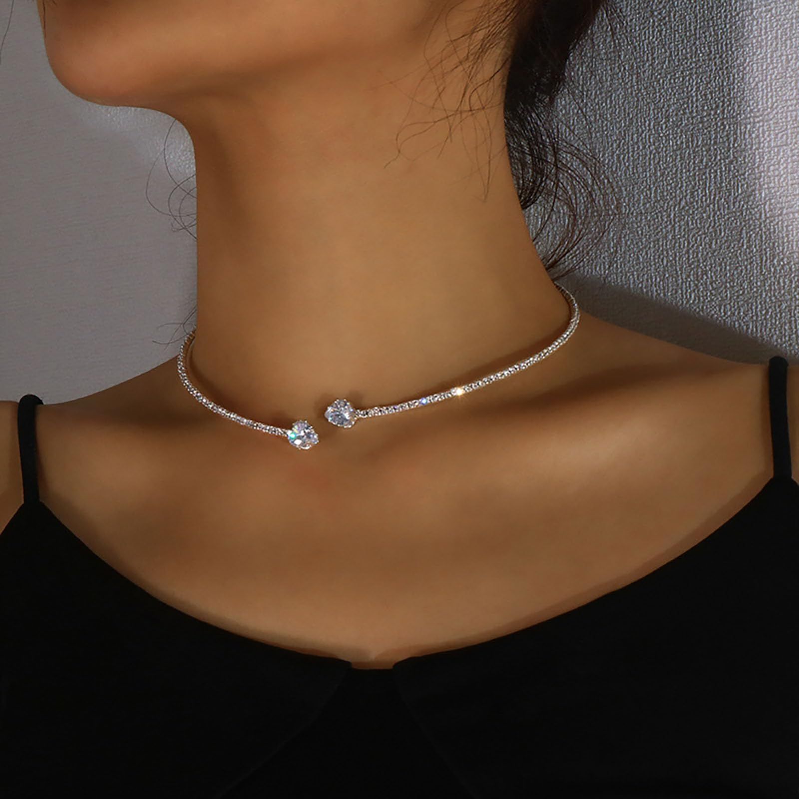 Choker Necklaces Adjustable Crystal Party Necklace Sparkle Wedding Neckalce view 5