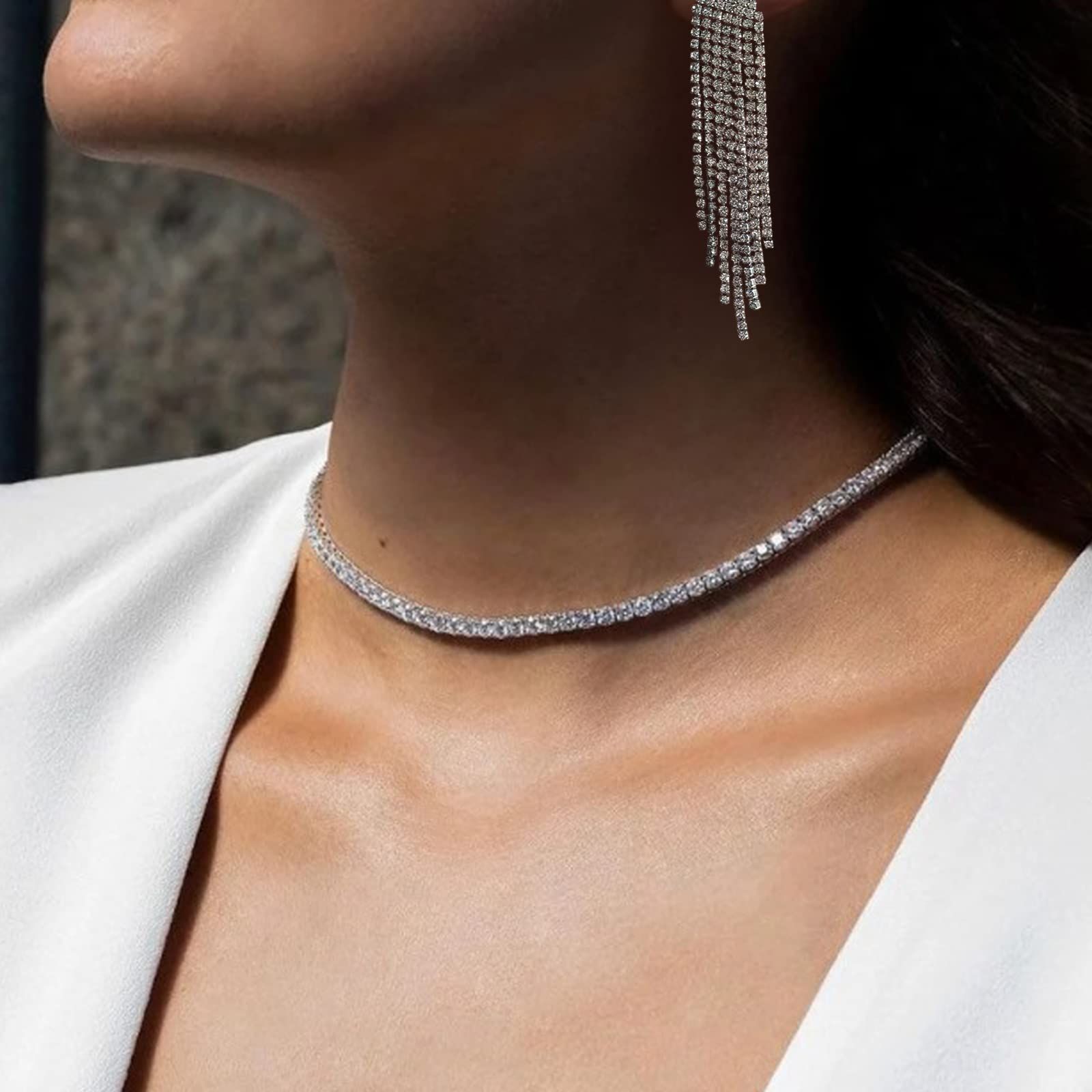 Tennis Necklace Plated Rhinestone Butterfly Choker Necklaces for women view 2